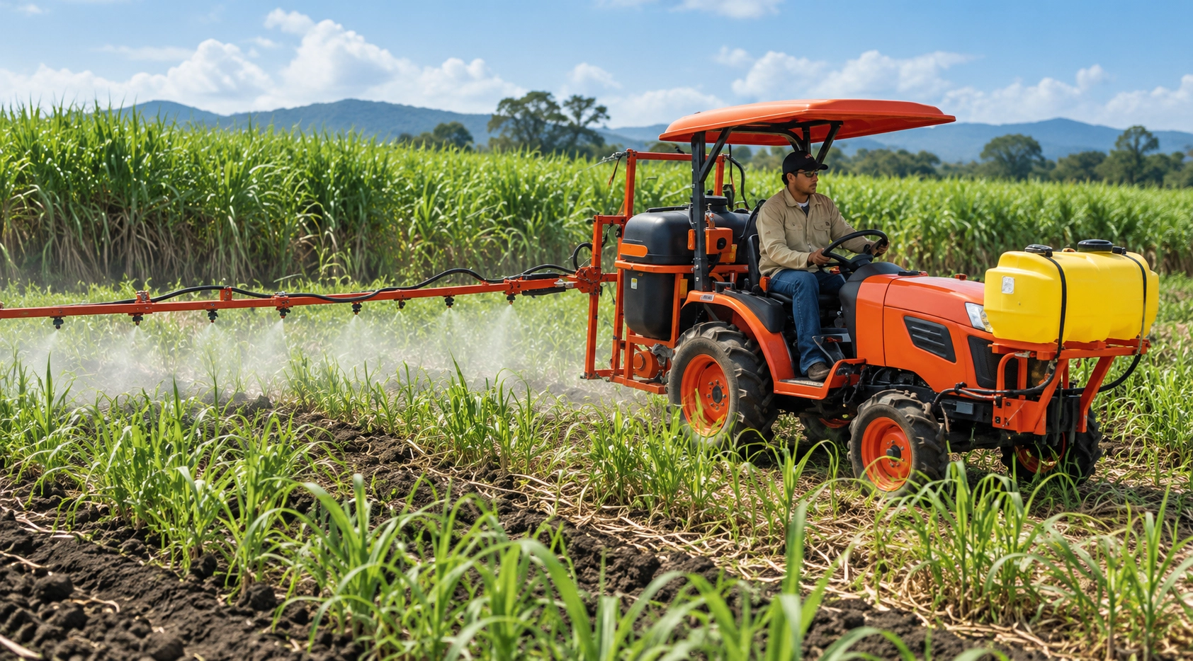 Tractor agrícola con implemento para trabajo del suelo