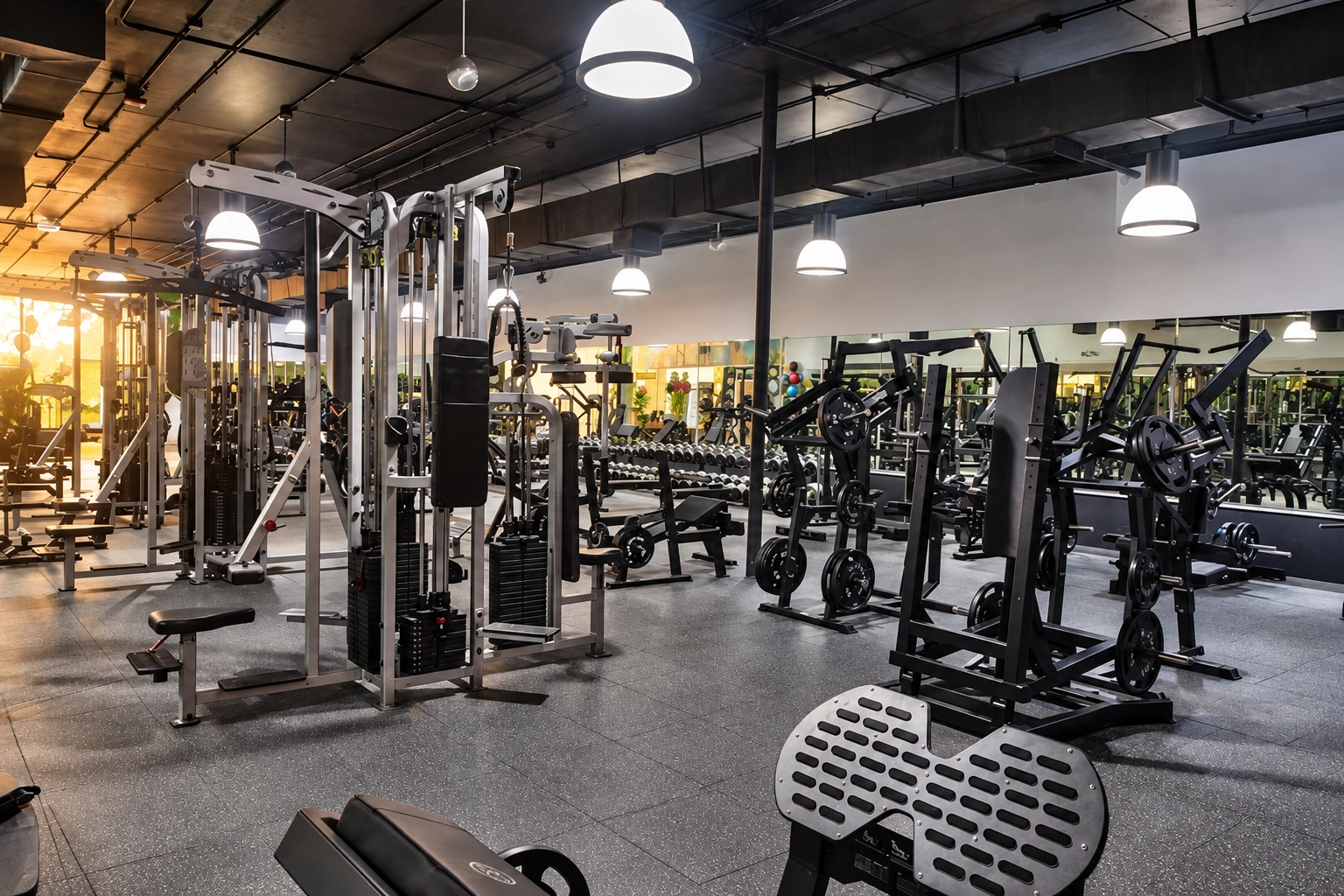 Gimnasio equipado con máquinas profesionales