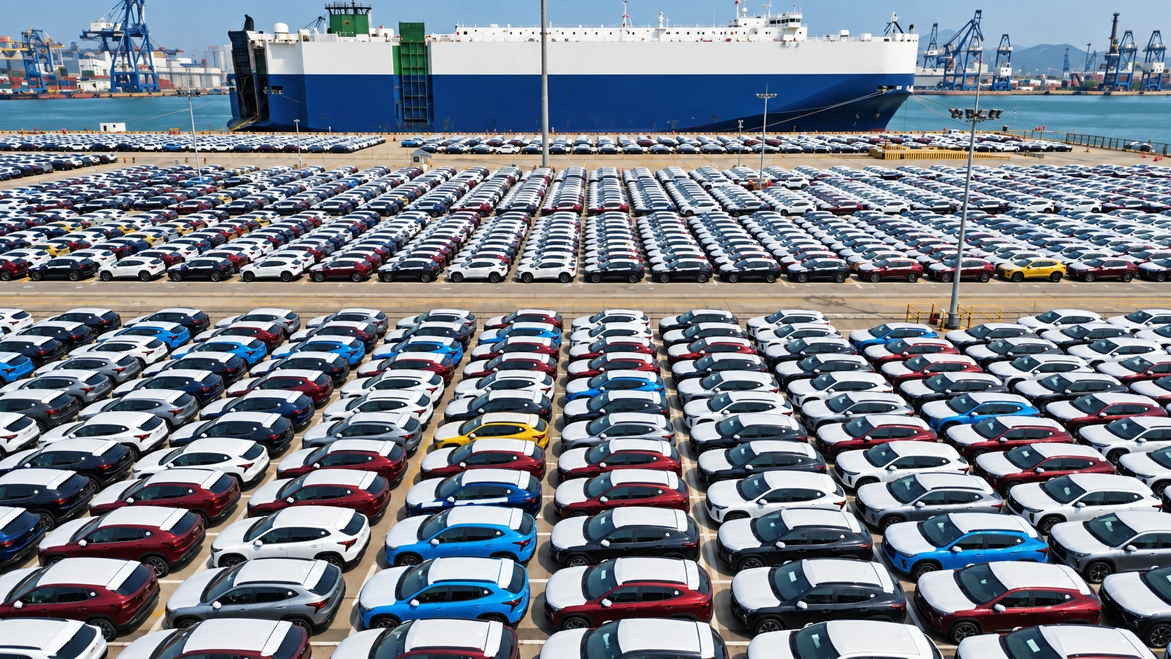 Lote de vehículos nuevos preparados para exportación desde China